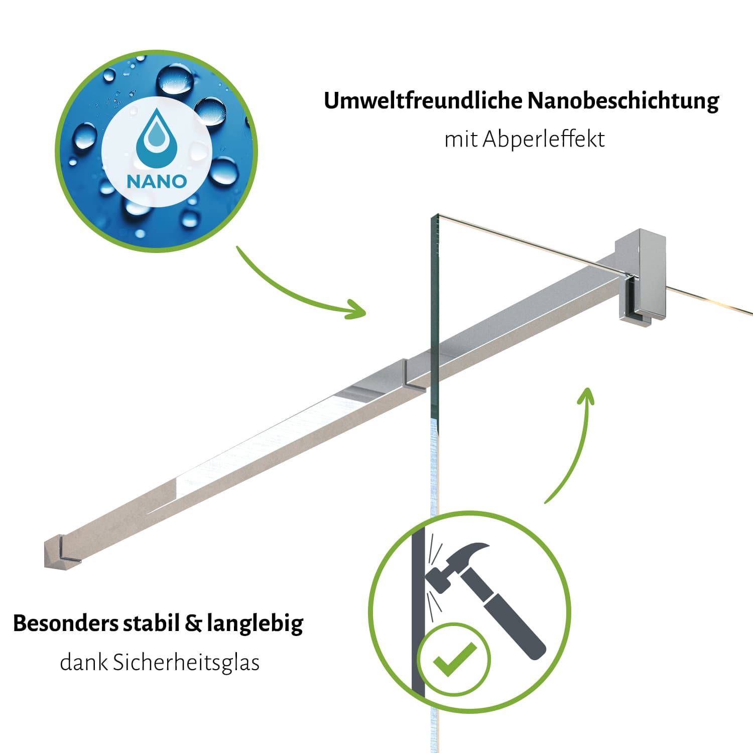 Glasduschwand Walk-in-Dusche, Größen wählbar - Klarglas