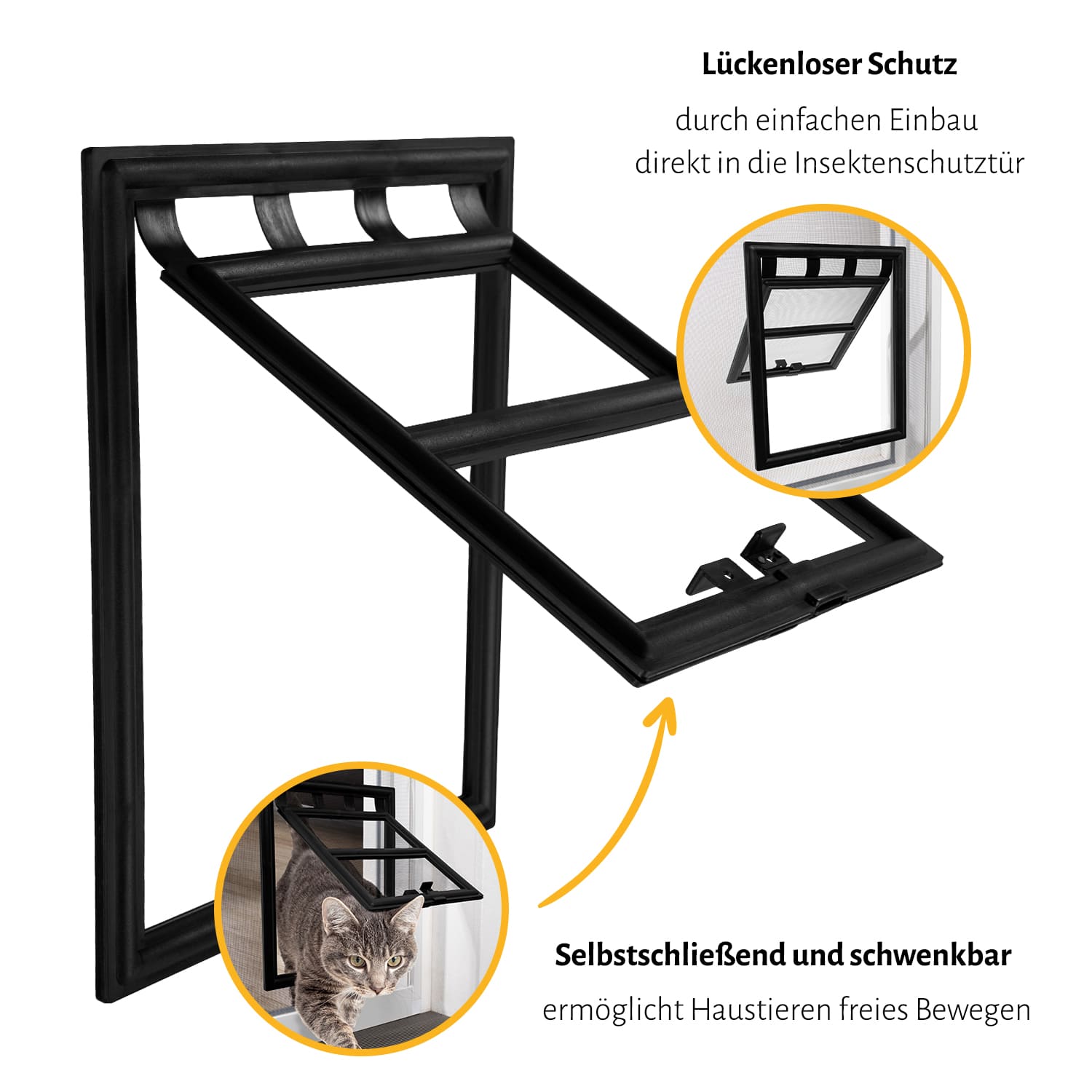 Katzenklappe für Fliegengittertür, schwarz