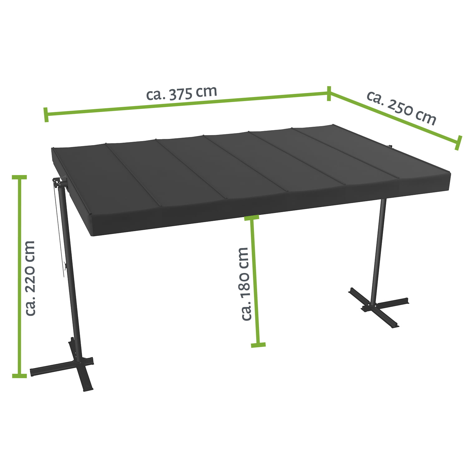 Freistehende Pergola-Markise, 375 x 250 x 220 cm - anthrazit