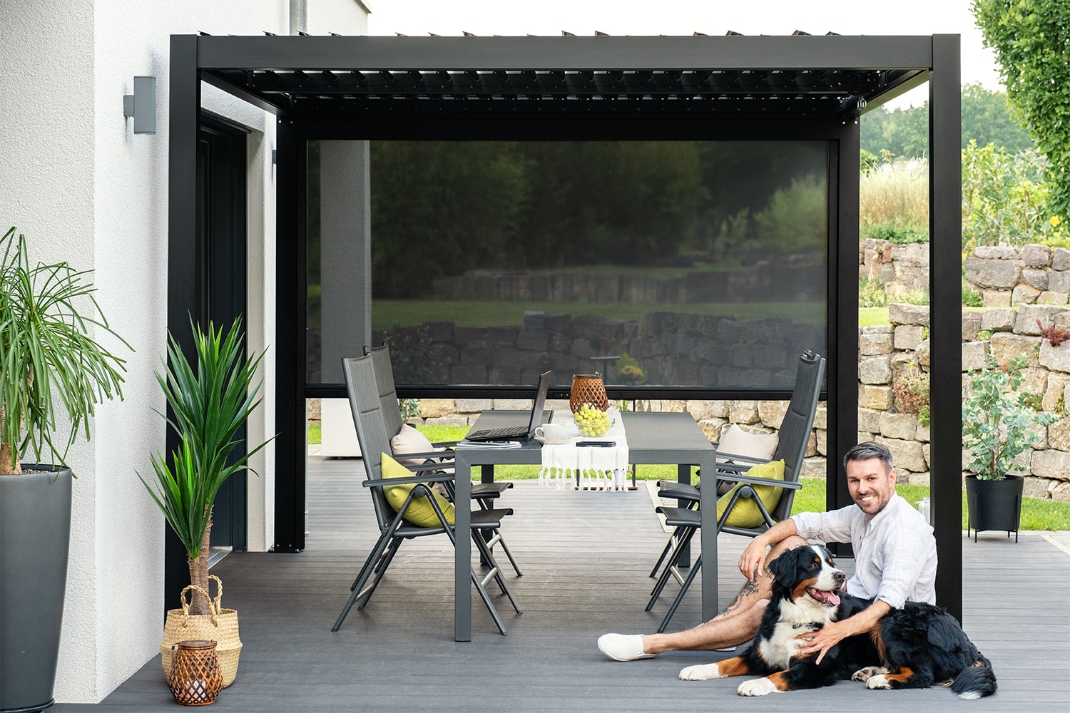 Vorhang / Sonnenschutzrollo für Pergola "ZEUS", weiß oder anthrazit