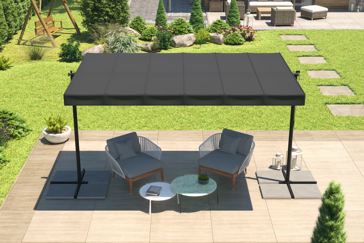 Freistehende Pergola-Markise, 375 x 250 x 220 cm - anthrazit