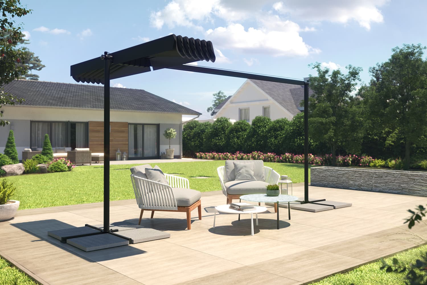 Freistehende Pergola-Markise, 375 x 250 x 220 cm - anthrazit