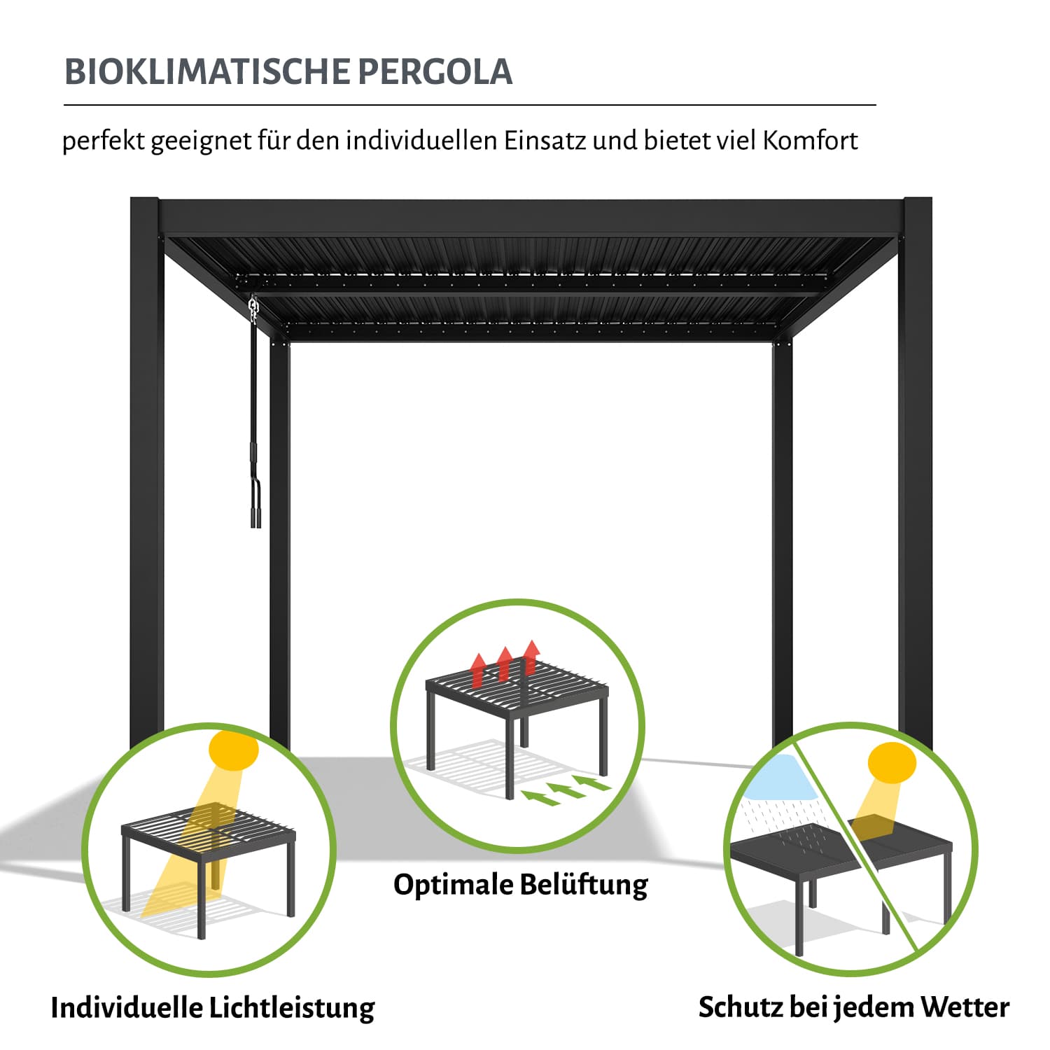 Lamellen-Pergola / Terrassenüberdachung "ZEUS", verschiedene Größen