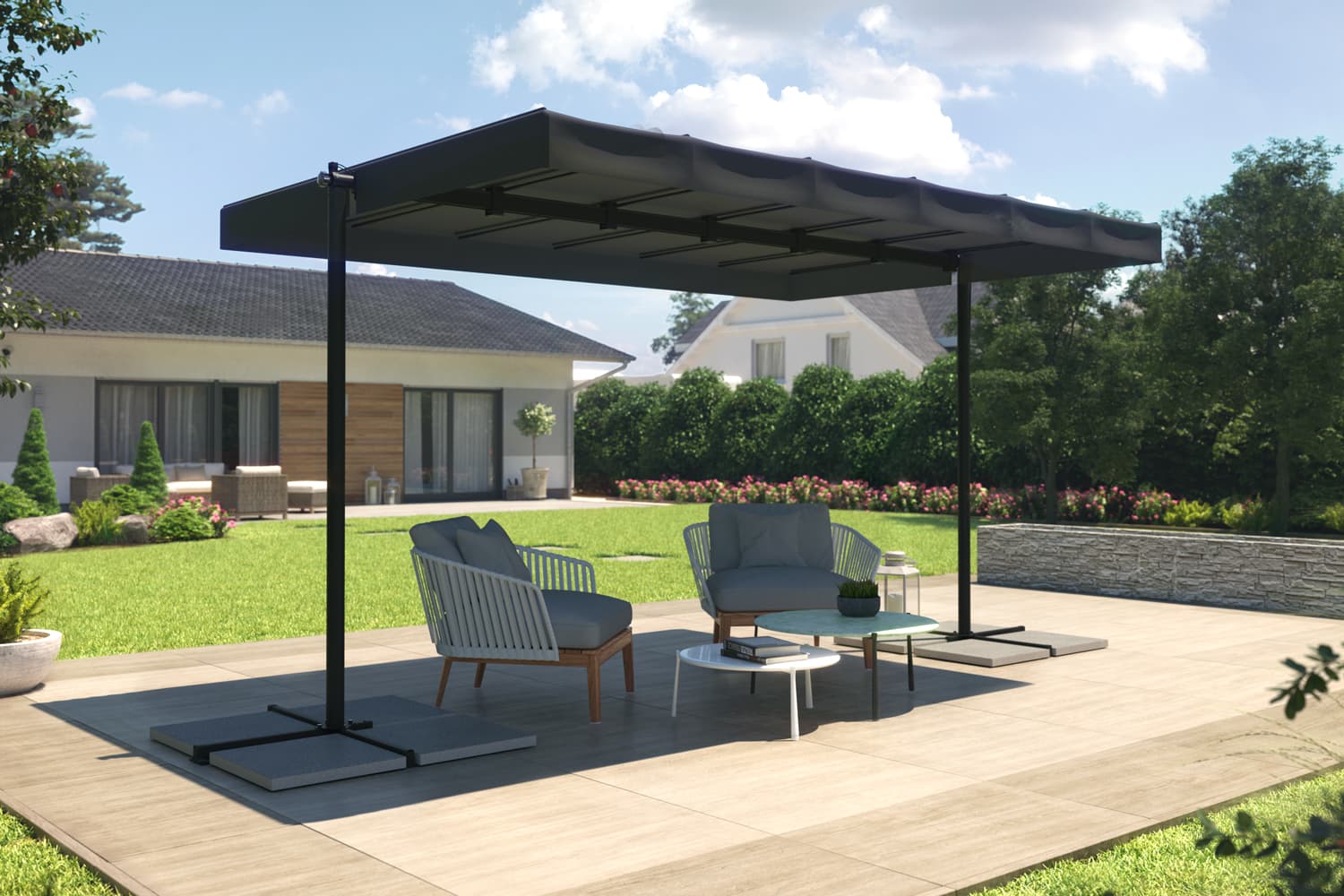 Freistehende Pergola-Markise, 375 x 250 x 220 cm - anthrazit